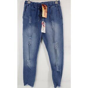 Liabella Italy Women's Oro Denim Pants One Size Distressed Blue NEW 28 X 26